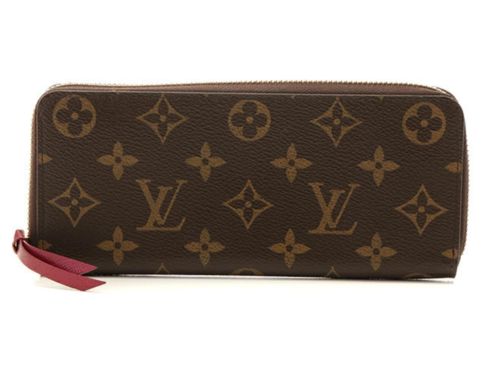 LOUIS VUITTON Wallet Portefeuille Clemence Damier Ebene Brown Fuschia Pink